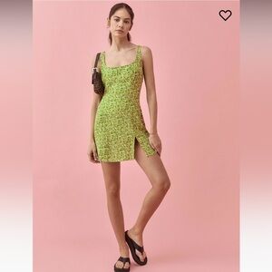 NWOT Reformation Noha green floral mini dress size 12
